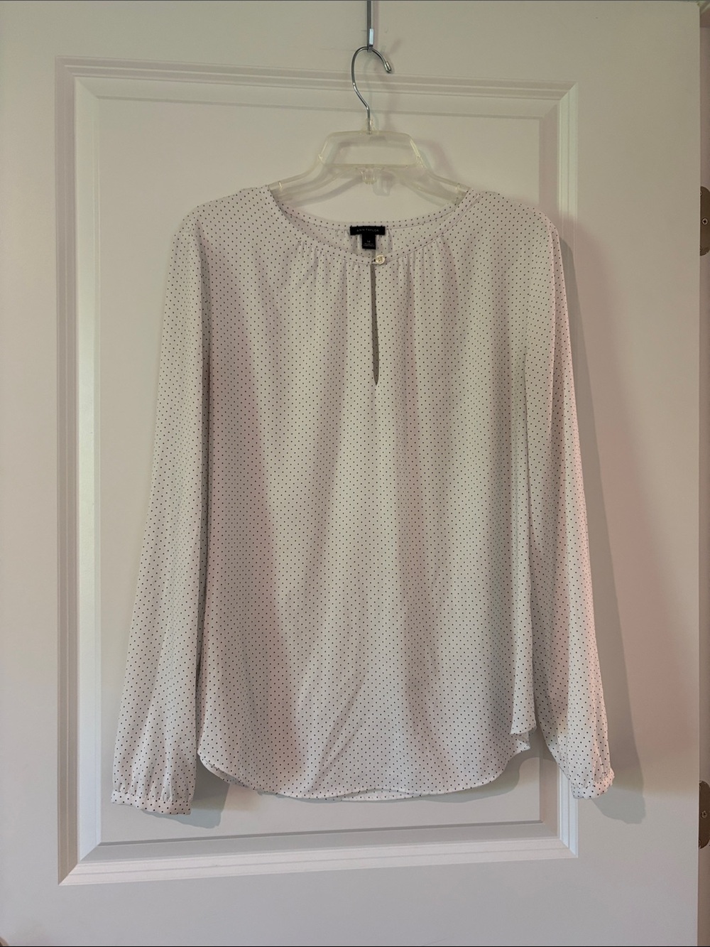 Ann Taylor white Polka Dot Long-Sleeve Blouse